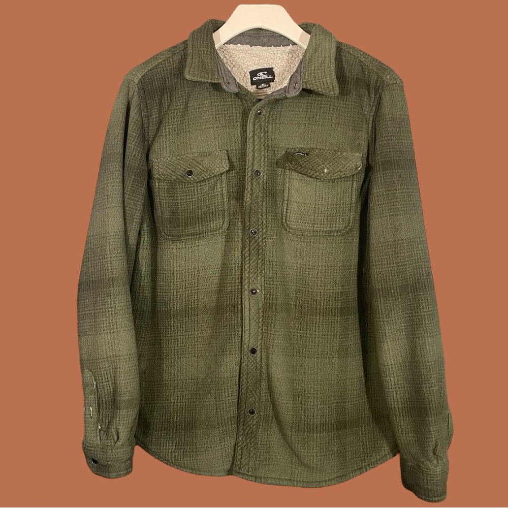 O’Neill Men’s Green Plaid Flannel Button Fleece Long Sleeve Shirt Size M